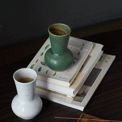 Handmade Ceramic Vase Emerald Green and white