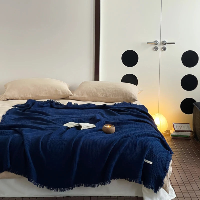 Crinkle Cotton Tassel Throw Blanket